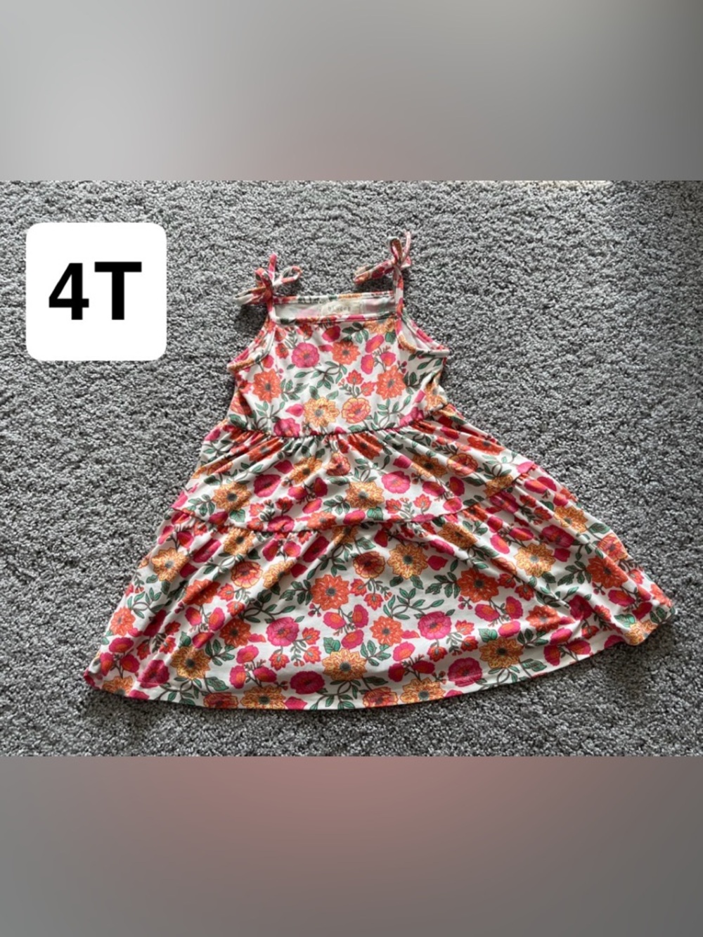 btween Floral Tie-Strap Dress in Pink, Orange & Cream